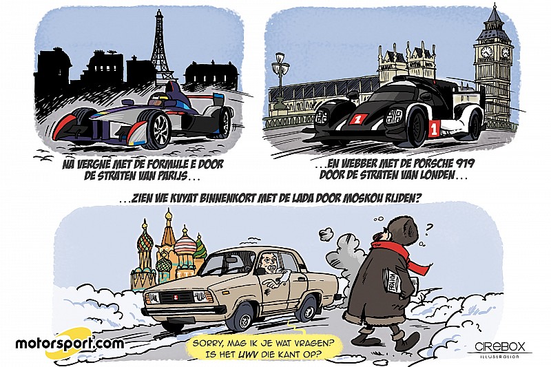Cartoon van Cirebox - De 'demo' van Kvyat in Moskou...
