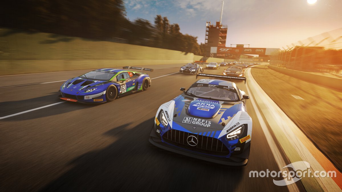Tampilan mobil Mercedes AMG GT3 Evo dalam gim Assetto Corsa Competizione, DLC GT World Challenge 2020