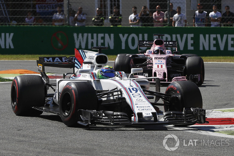 Massa partiu para cima de vez na chicane 1, onde houve um leve toque de rodas, e na chicane 2. Stroll defendeu bem a posição e se manteve à frente, o que deixou Massa vulnerável ao ataque de Pérez.