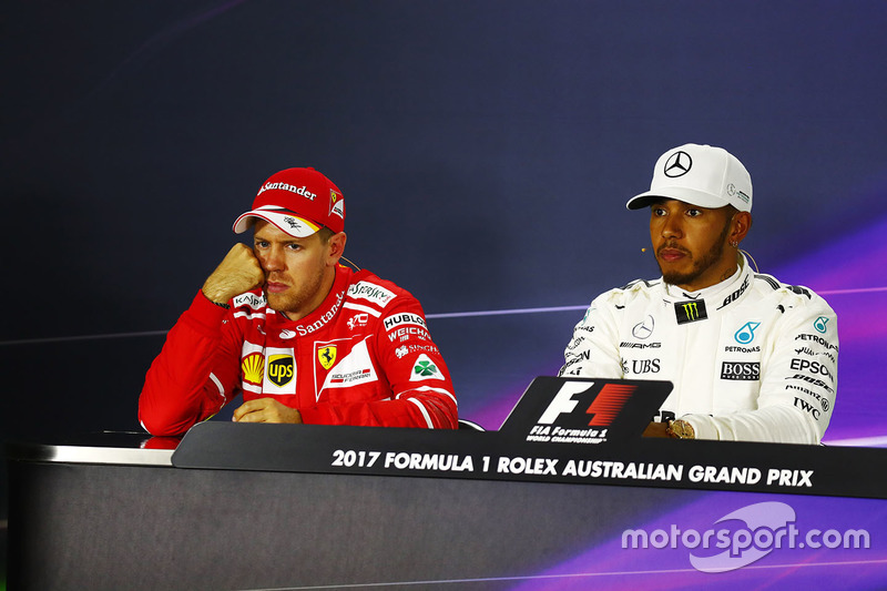 Прес-конференція: Себастьян Феттель, Ferrari, Льюіс Хемілтон,, Mercedes AMG