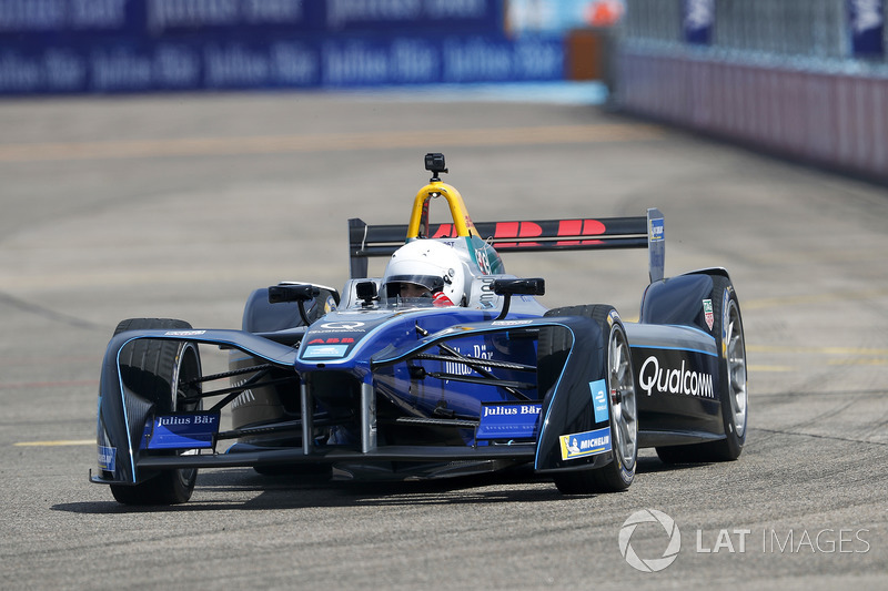 Model Emily Ratajkowski, drives the Formula E track car