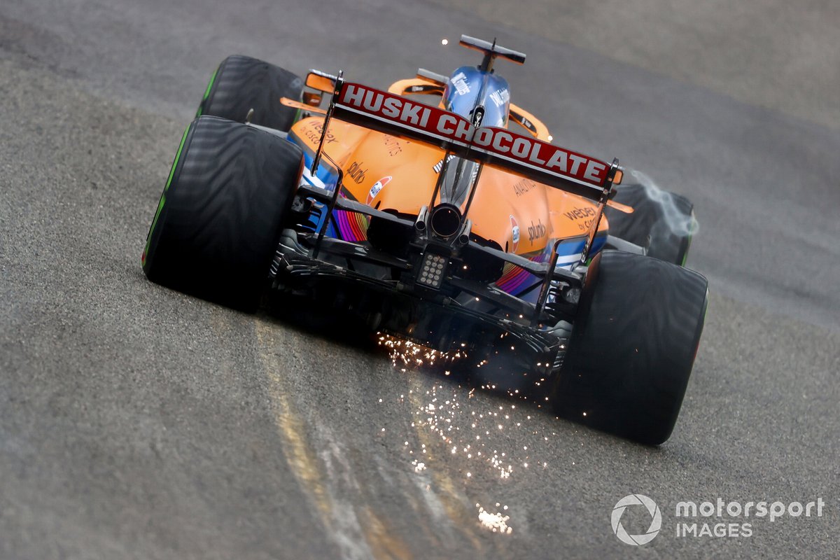 Sparks kick up from Daniel Ricciardo, McLaren MCL35M