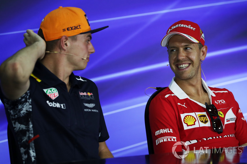 Max Verstappen, Red Bull Racing and Sebastian Vettel, Ferrari in the Press Conference