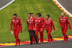 Sebastian Vettel, Ferrari walks the track, Adami, Ferrari Race Engineer, Jock Clear, Ferrari Chief Engineer, trainer Antti Kontsas, the team