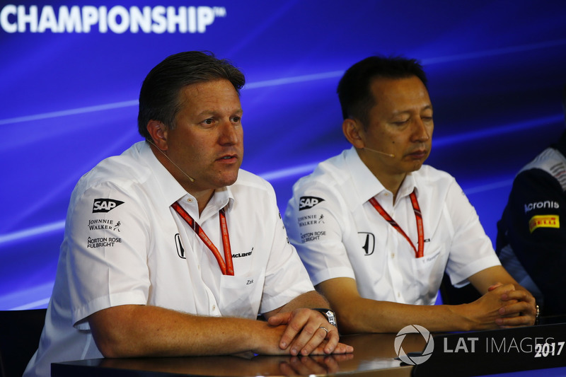 Zak Brown, Executive Director, McLaren Technology Group, Yusuke Hasegawa, Senior Managing Officer, Honda, in the FIA Press Conference