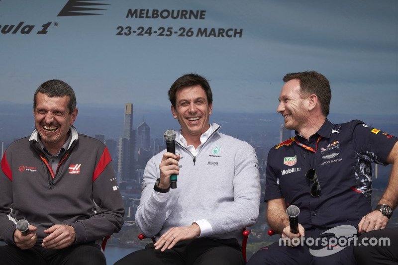 Керівник Haas F1 Team Гюнтер Штайнер, керівник Mercedes AMG Тото Вольфф, керівник Red Bull Racing Крістіан Хорнер