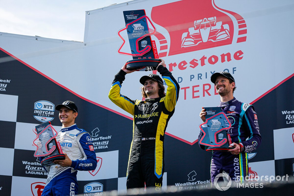 Podio: Colton Herta, Andretti Autosport with Curb-Agajanian Honda, Alex Palou, Chip Ganassi Racing Honda, Romain Grosjean, Dale Coyne Racing with RWR Honda