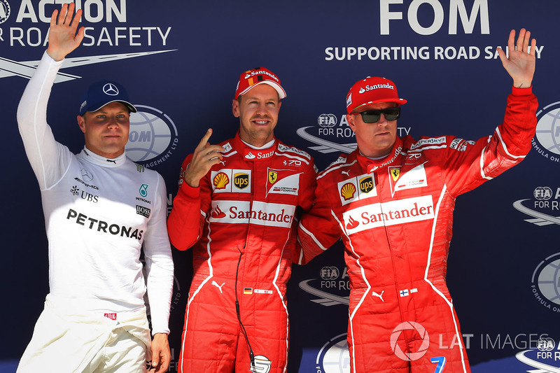 Conferenza stampa: il poleman Sebastian Vettel, Ferrari, il secondo qualificato Kimi Raikkonen, Ferrari, il terzo qualificato Valtteri Bottas, Mercedes-Benz F1