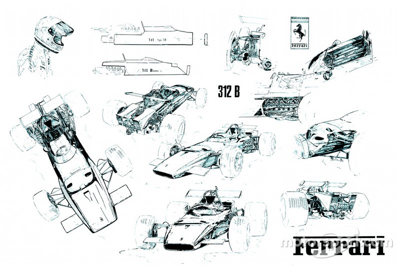 Ilustración de Giorgio Piola, Ferrari 312B