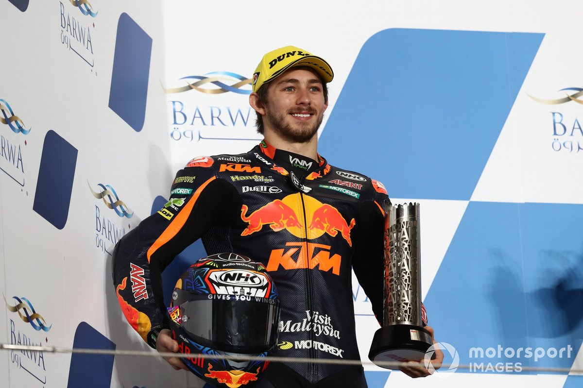 Pembalap Red Bull KTM Ajo, Remy Gardner, sukses meraih podium kedua Moto2 Qatar 2021.