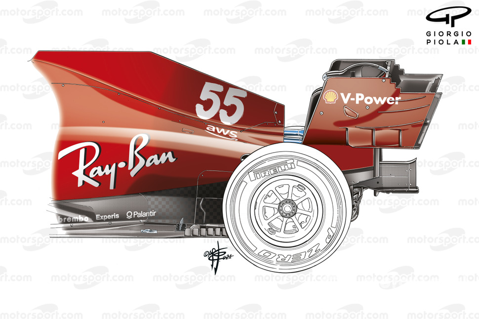 Ferrari SF21, dettaglio del fondo che sarà affidato a Sainz nelle libere