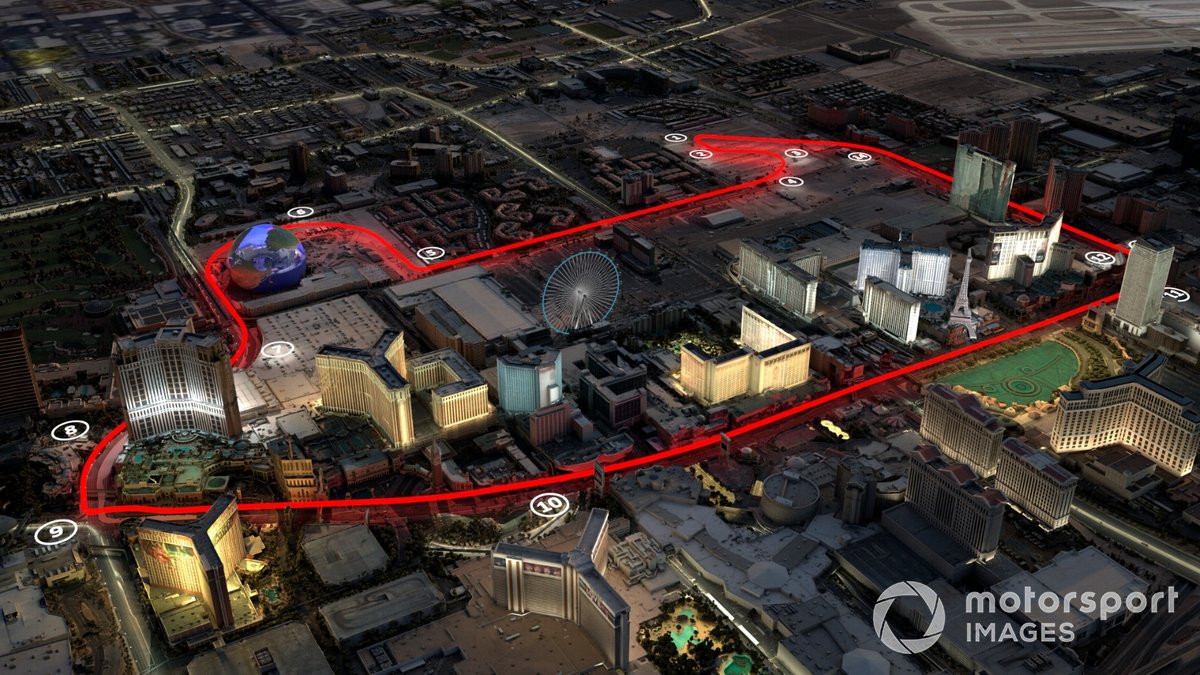 El circuito de Las Vegas pasa por The Strip, con 14 curvas para que los pilotos hagan sus apuestas...
