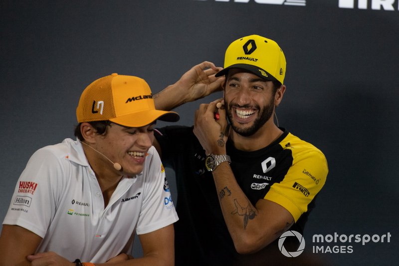 Lando Norris, McLaren et Daniel Ricciardo, Renault F1 Team, en conférence de presse
