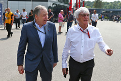 (L to R): Jean Todt, FIA President with Bernie Ecclestone,