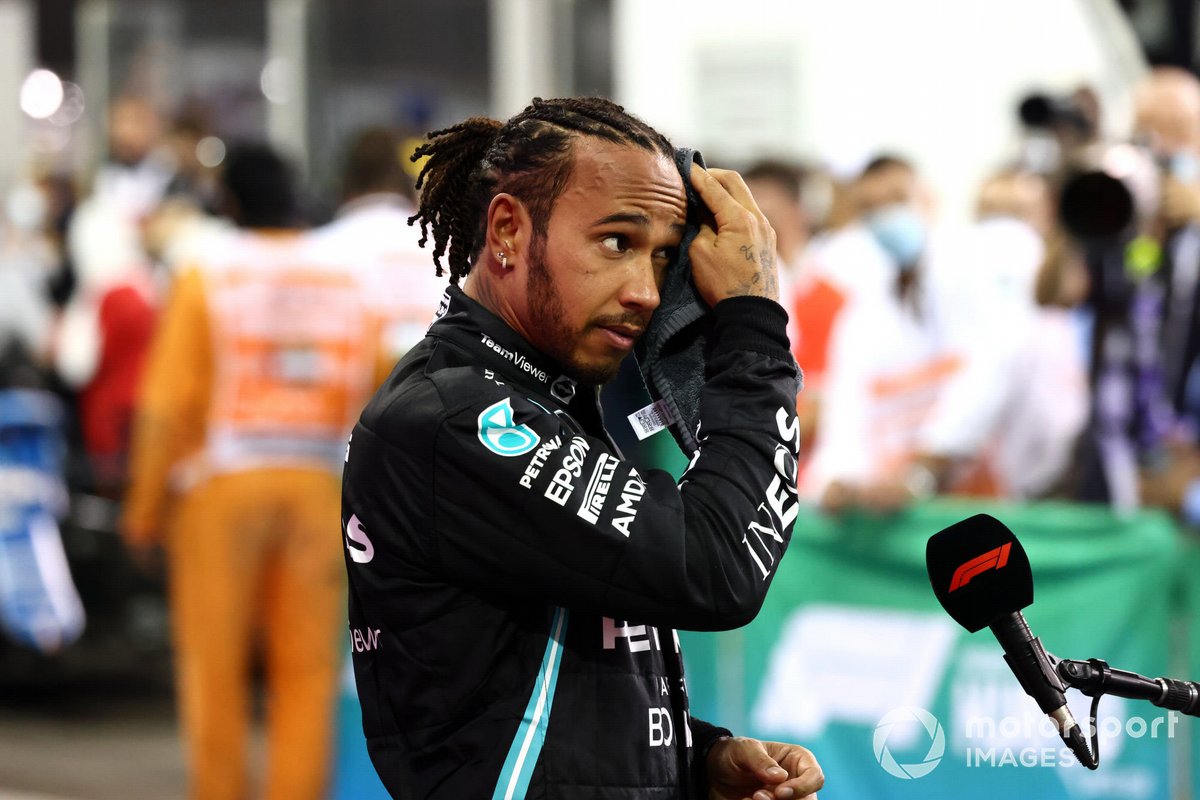 Lewis Hamilton, Mercedes, 2nd position, is interviewed after the race