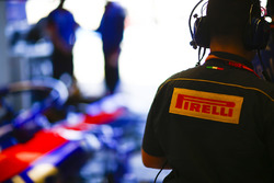A Pirelli engineer in the Toro Rosso garage