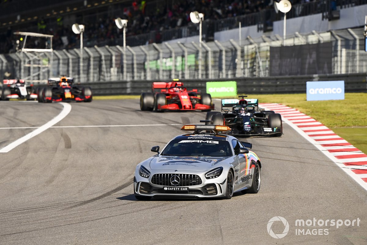 Safety Car Lewis Hamilton, Mercedes F1 W11 and Charles Leclerc, Ferrari SF1000