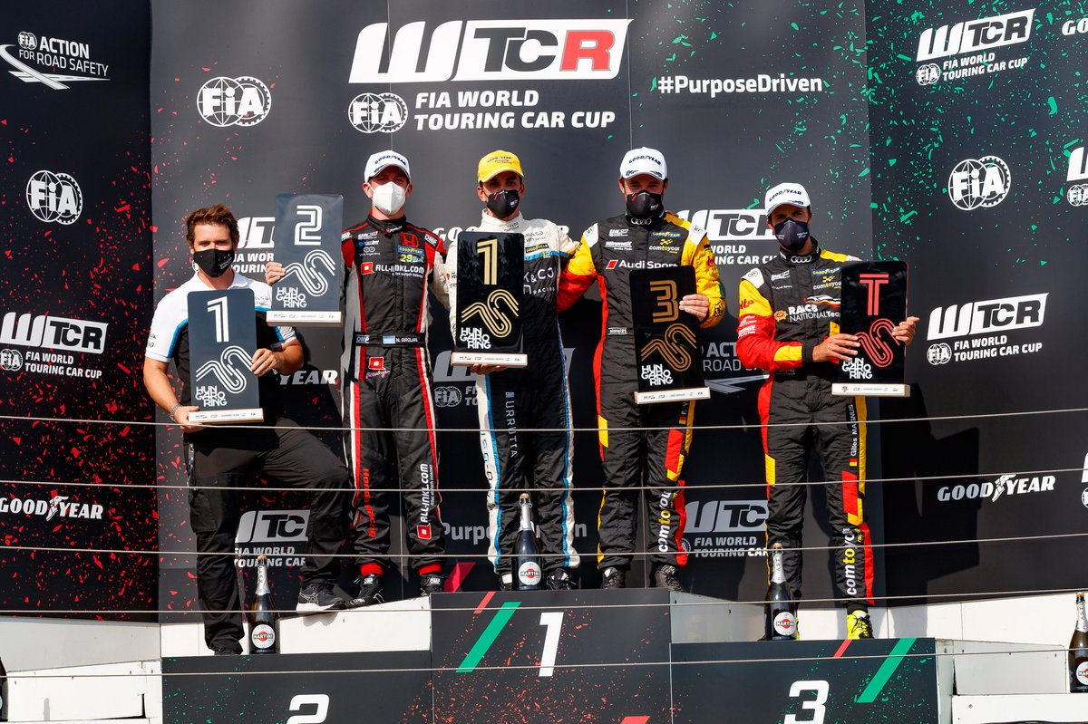 Podium: Race winner Santiago Urrutia, Cyan Performance Lynk & Co Lynk & Co 03 TCR, second place Néstor Girolami, ALL-INKL.COM Münnich Motorsport Honda Civic Type R TCR, third place Frédéric Vervisch, Comtoyou Team Audi Sport Audi RS 3 LMS, Gilles Magnus, Comtoyou Team Audi Sport Audi RS 3 LMS