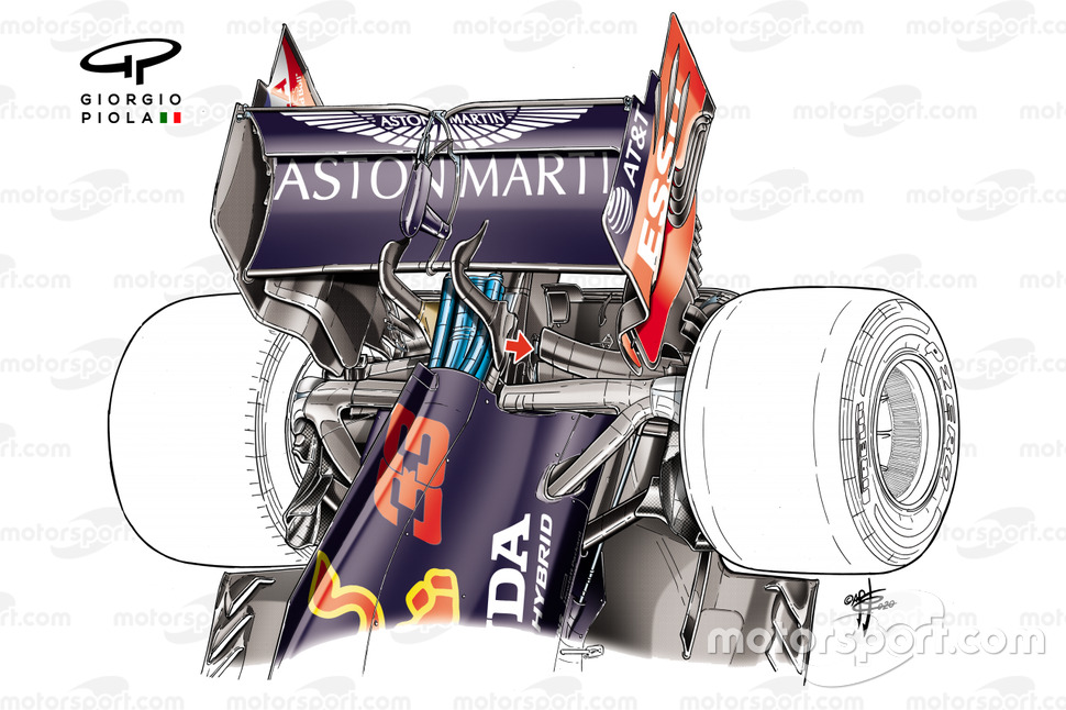 Detalle de la suspensión trasera del Red Bull Racing RB16.