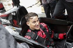 Channing Tatum prepares for his pre-race ride in the Honda 2-seat IndyCar