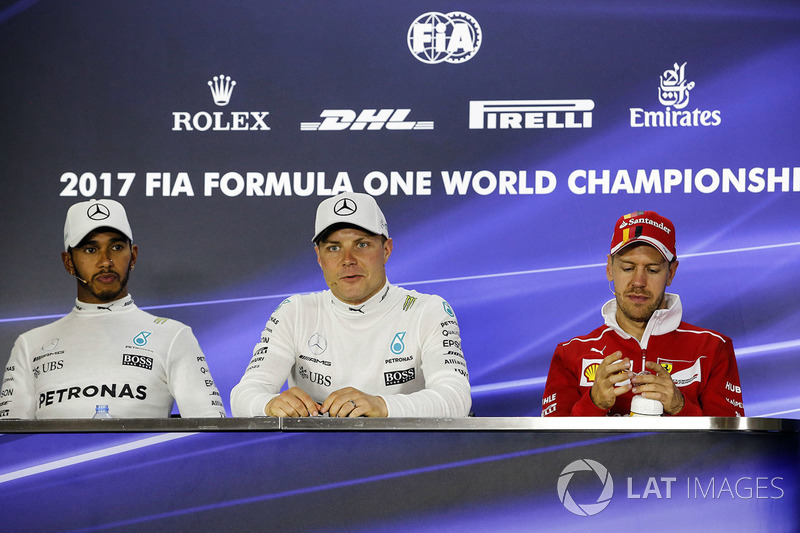 Basın toplantısı: Yarış galibi Valtteri Bottas, Mercedes AMG F1, 2. Lewis Hamilton, Mercedes AMG F1, 3. Sebastian Vettel, Ferrari