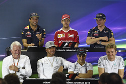 The FIA Press Conference (from back row (L to R)): Daniel Ricciardo, Red Bull Racing; Sebastian Vettel, Ferrari; Max Verstappen, Red Bull Racing; Charlie Whiting, FIA Delegate; Lewis Hamilton, Mercedes AMG F1; Felipe Massa, Williams; Nico Rosberg, Mercedes AMG F1
