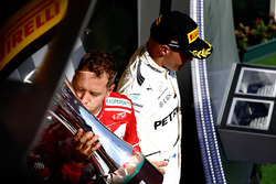 Podium: race winner Sebastian Vettel, Ferrari, third place Valtteri Bottas, Mercedes AMG F1