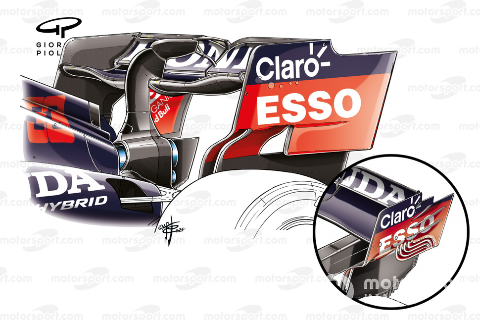Vergelijking achtervleugels Red Bull RB16B