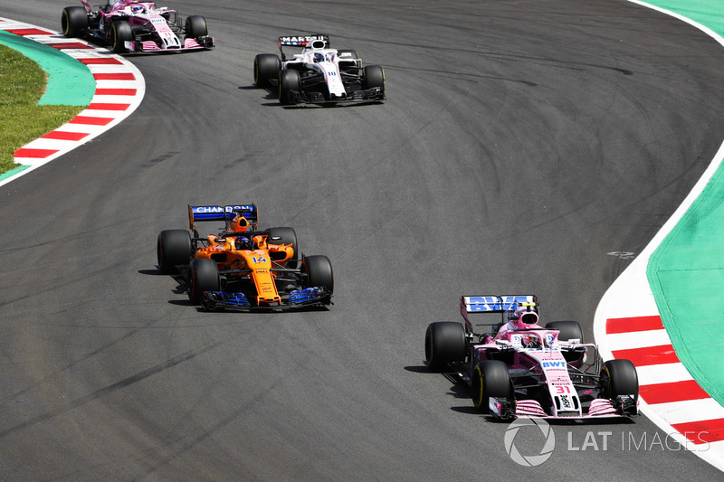 Esteban Ocon, Force India VJM11, Fernando Alonso, McLaren MCL33, Lance Stroll, Williams FW41, Sergio Perez, Force India VJM11