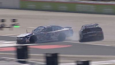 Justin Allgaier wrecks out after contact with Kris Wright