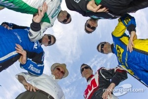 Jack Roush poses with his drivers, Matt Kenseth, Ricky Stenhouse Jr., Carl Edwards, Trevor Bayne and Greg Biffle