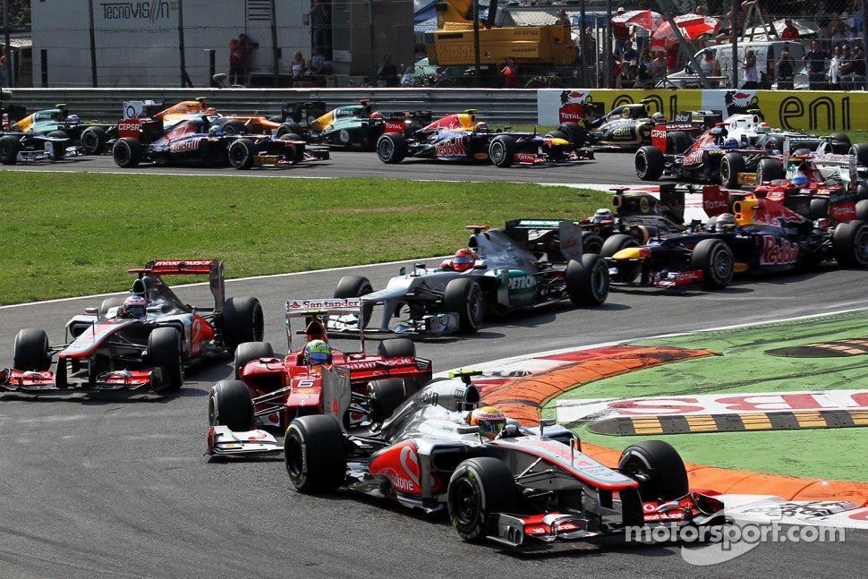 Lewis Hamilton, McLaren leads Felipe Massa, Ferrari at the start of the race