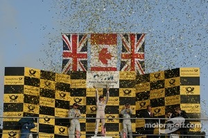 2012 championship podium, 2nd Gary Paffett, Team HWA AMG Mercedes, AMG Mercedes C-Coupe, 1st Bruno Spengler, BMW Team Schnitzer BMW M3 DTM, 3rd Jamie Green, Team HWA AMG Mercedes, AMG Mercedes C-Coupe