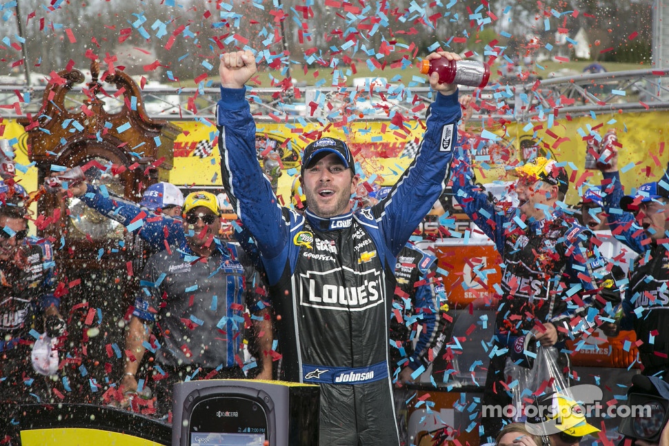 Victory lane: race winner Jimmie Johnson