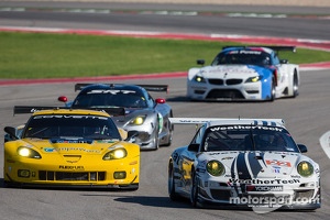 #22 Alex Job Racing Porsche 911 GT3 Cup: Cooper MacNeil, Jeroen Bleekemolen #4 Corvette Racing Chevrolet Corvette C6 ZR1: Oliver Gavin, Tom Milner