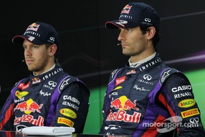 The FIA Press Conference: Sebastian Vettel, Red Bull Racing with team mate Mark Webber, Red Bull Racing