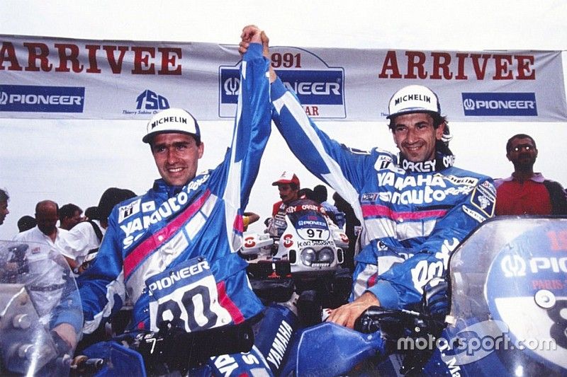 Ganadores Stéphane Peterhansel, Yamaha, segundo lugar Thierry Magnaldi, Yamaha