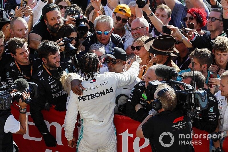 Lewis Hamilton, Mercedes AMG F1, celebrates winning his sixth world championship in parc ferme