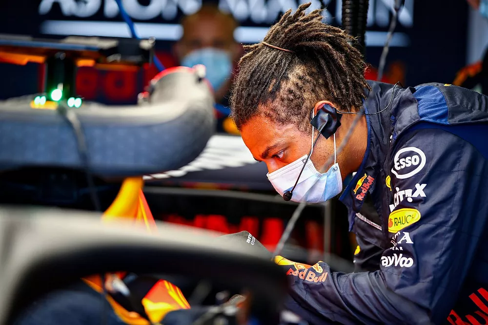 Red Bull Racing team members at work