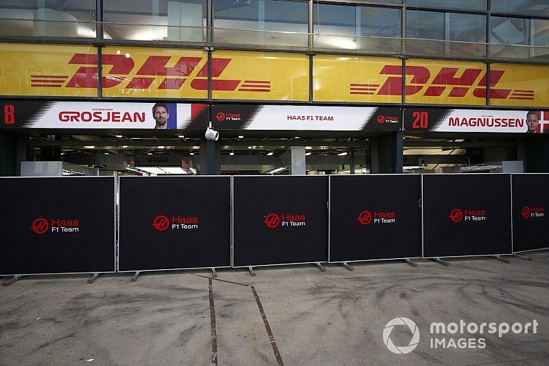 Screens in front of the Haas garages