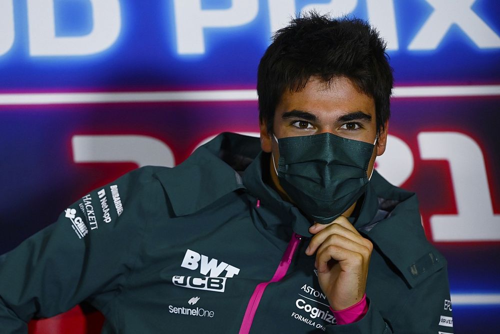 Lance Stroll, Aston Martin, in the press conference