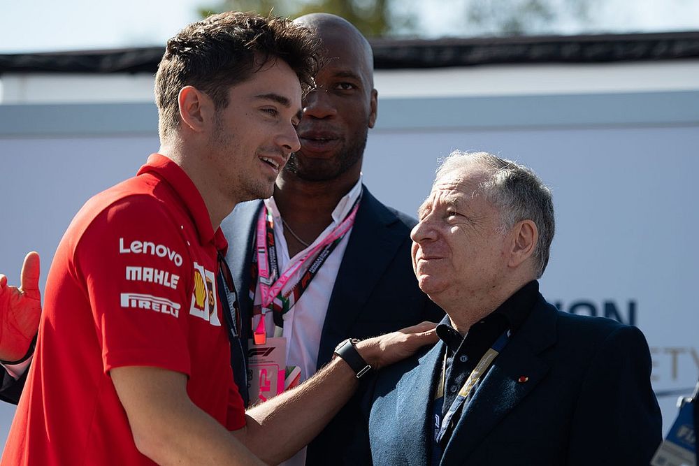 Charles Leclerc, Ferrari, and Jean Todt, President, FIA