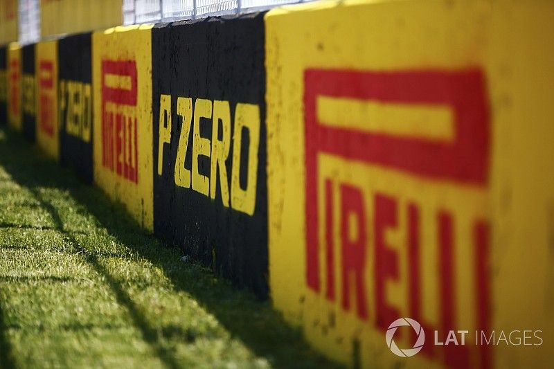 Pirelli signage along the pit straight