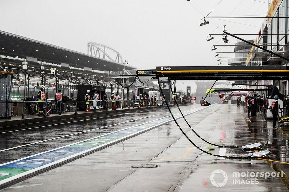 Equipment and rain in the pit lane