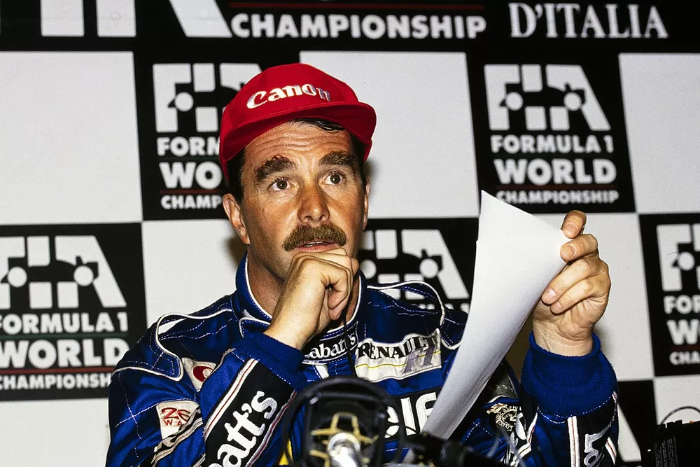 Nigel Mansell, Williams, en conf&eacute;rence de presse