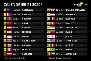 Le calendrier F1 2020 dévoilé avec 22 Grands Prix