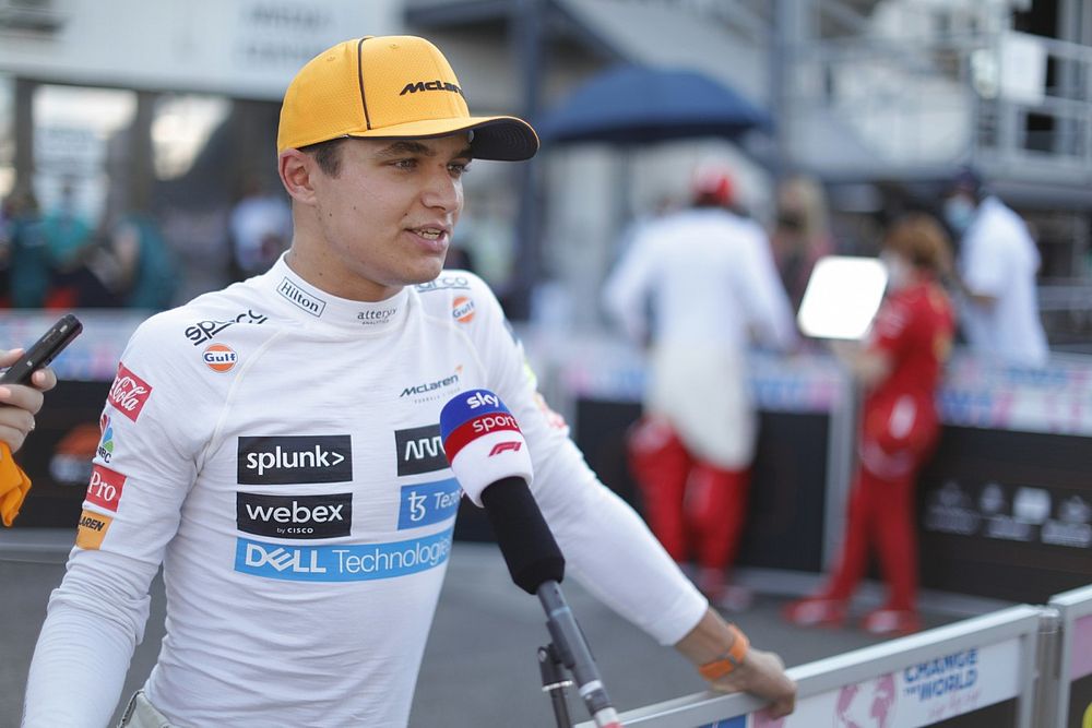 Lando Norris, McLaren, is interviewed after Qualifying