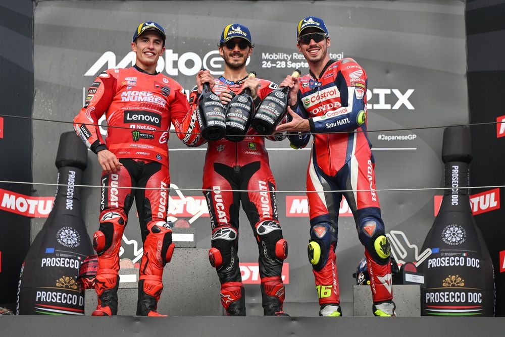 Podium: Race winner Francesco Bagnaia, Ducati Team, second place Marc Marquez, Ducati Team, third place Joan Mir, Honda HRC