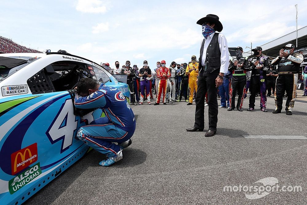 Nascar drivers stand in solidarity with Darrell Wallace Jr., Richard Petty Motorsports, Chevrolet Camaro before the Nascar Cup race