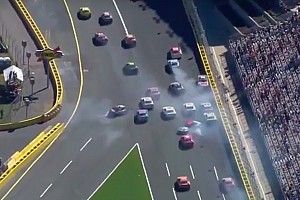 Restart pileup takes out several contenders - video